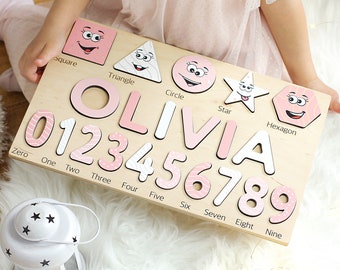Personalized Baby Girl Wooden Puzzle, Custom Puzzle Name, 2 Years Old Gift, Personal Toys for Toddler, Wood Birthday Gifts Babies, Kids Toy