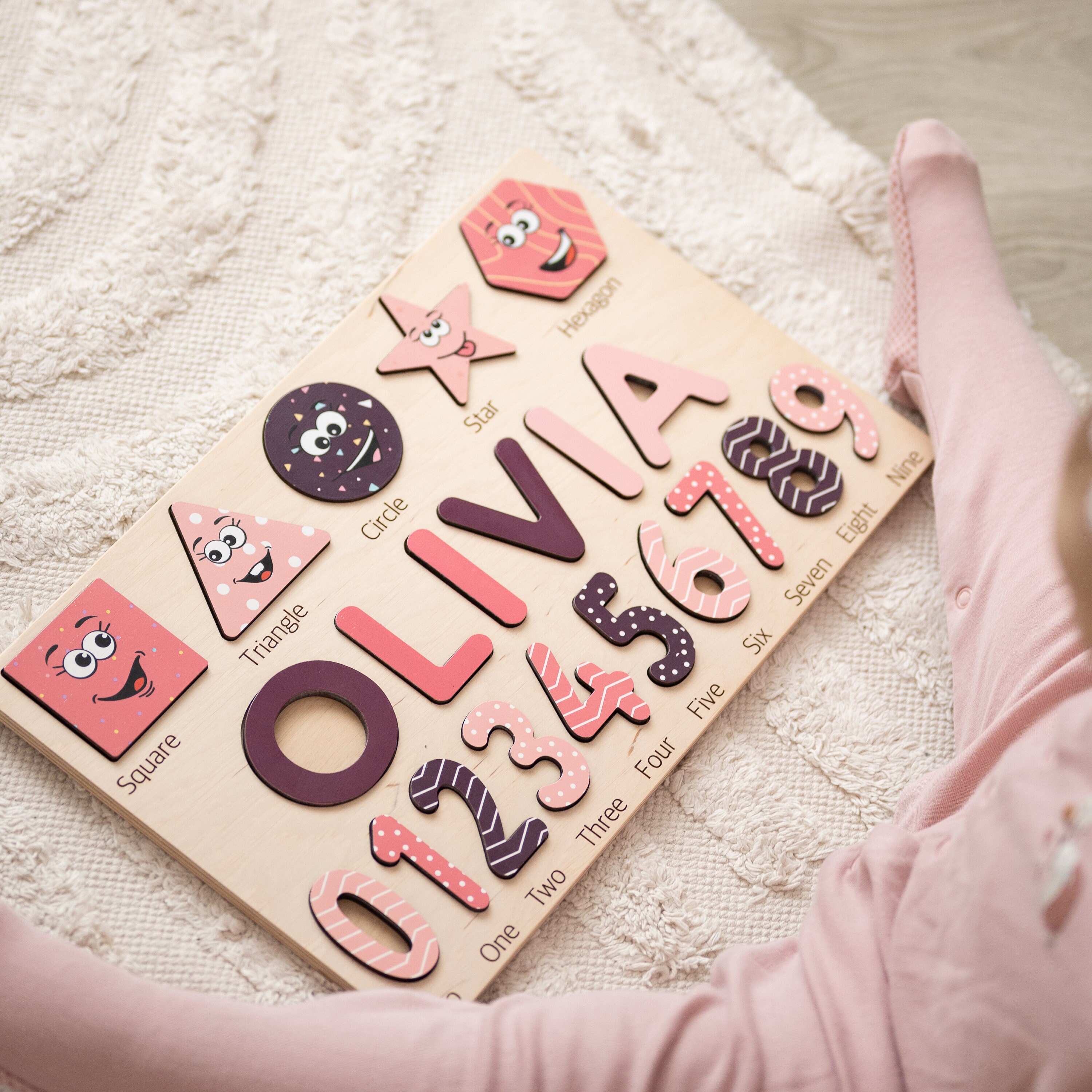 Custom Name Puzzle with Shapes & Numbers, Educational Puzzle, Montessori Toy For Toddlers, Personalized Birthday Gift For Kid. Wood puzzle