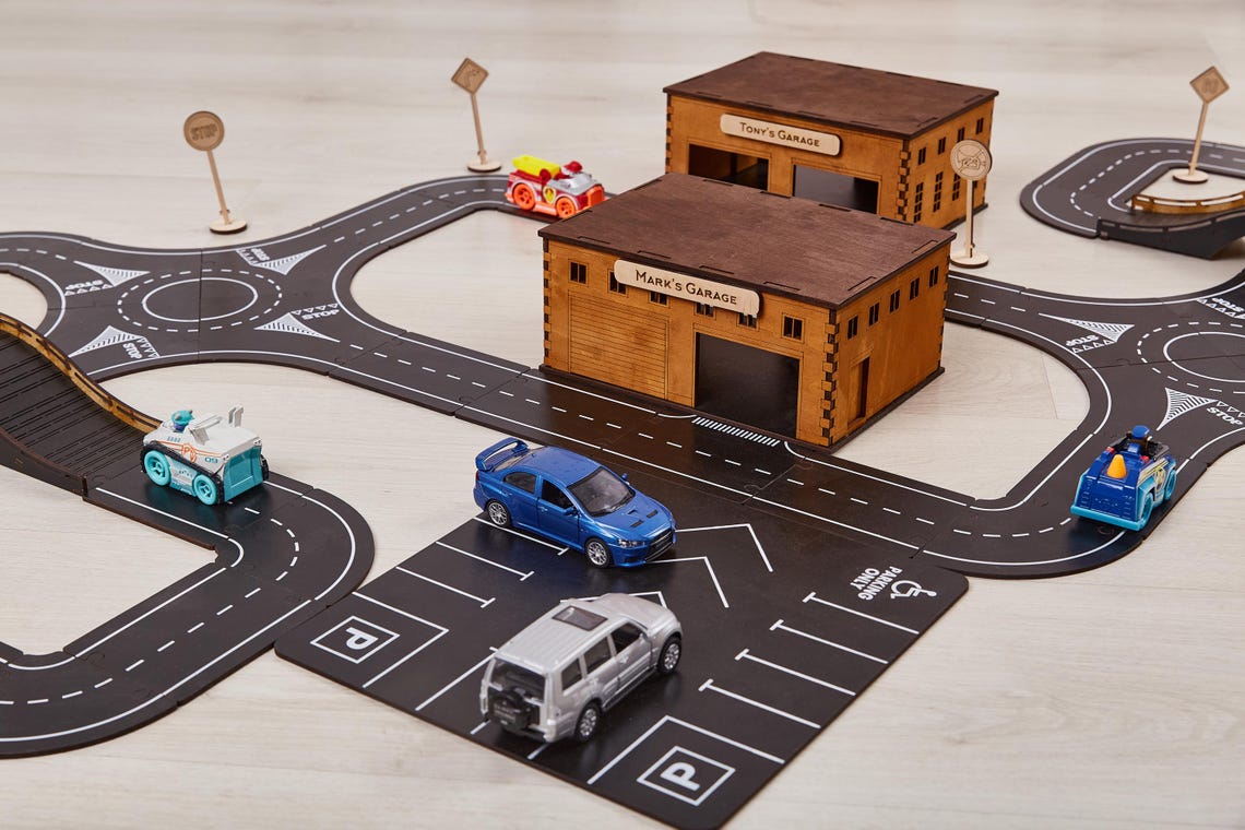 Basic Car Track Rd Personalized Wooden Car Track With Garage Montessori Road Track Custom ...