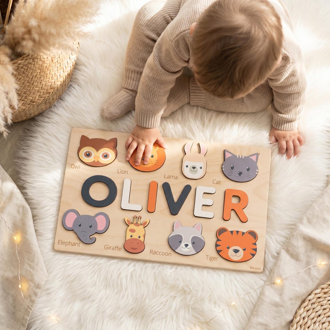 Montessori Board Puzzles Personalized Baby Gift 1 Year Old Boy