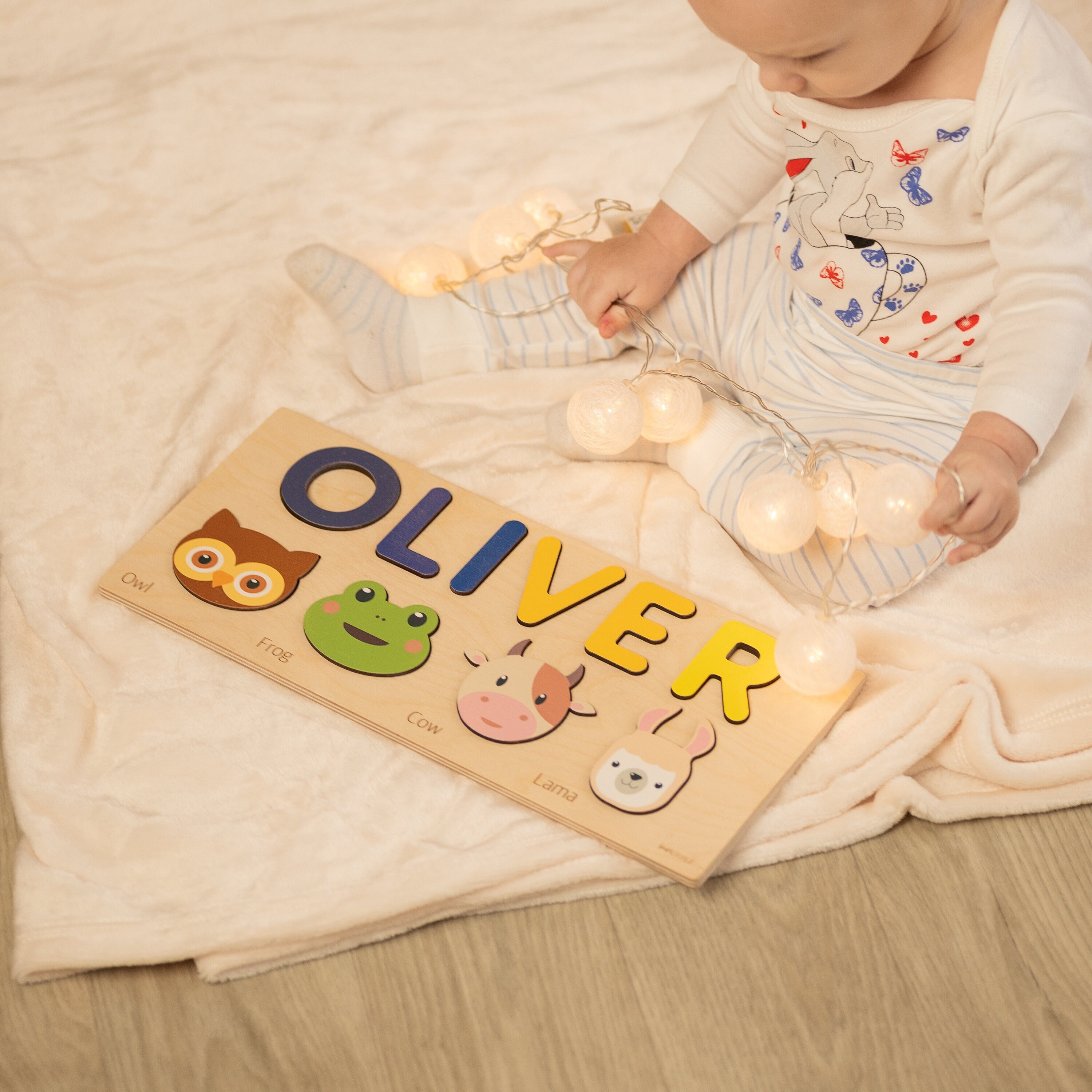 Personalized Name Puzzle With Animals For Baby Boys 1 Year Old Birthday Gifts Custom Toys Toddlers Montessori Toy Puzzle Board Kids Easter
