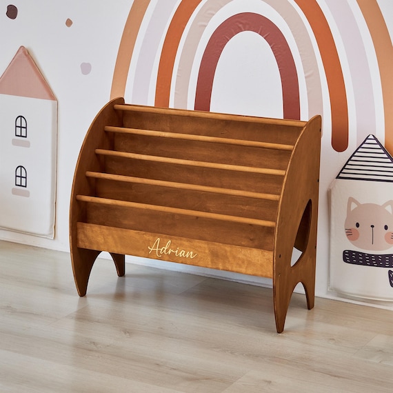 Personalized Kids Bookshelf, Montessori Wooden Book Storage, Toddlers Library Decor, Custom Floor Bookcase Children, Scandinavian Furniture