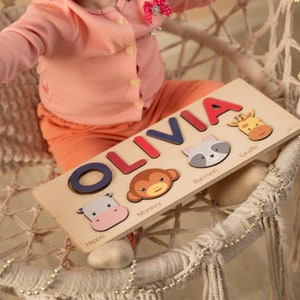 Casse-tête Montessori personnalisé, cadeau pour bébé de 1 an, nom de casse-tête avec animaux, cadeaux de 1er anniversaire, jouets en bois, bébé, enfants, tout-petits image 4