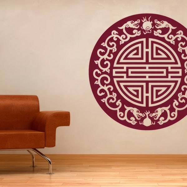 Asian Motif With Floral Dragons Wall Stickers Vinyl Art Decals