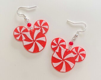 Peppermint Mickey Earrings | Disney Inspired Earrings | Mouse Earrings | Disney Christmas | Christmas Earrings