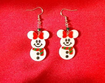 Minnie Mouse Snowman Earrings | 3D Printed Christmas Earrings