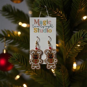 Gingerbread Mickey Mouse Earrings | 3D Printed Christmas Jewelry afbeelding 1