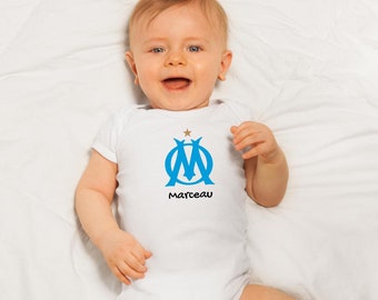 Body OM personalizado, com o primeiro nome de sua escolha, ideia de presente de nascimento para torcedor de futebol do Marselha, Olympique de Marseille