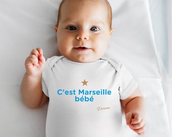 Body de bebê Marselha personalizado, é bebê Marselha com primeiro nome, body OM, ideia de presente de nascimento Marselha, Olympique de Marseille