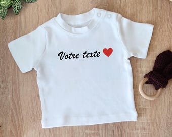 T-shirt bébé personnalisé avec votre texte, t-shirt enfant personnalisé, cadeau naissance bébé, annonce grossesse