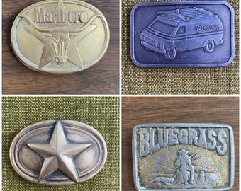 Vintage Belt Buckles - Marlboro - BlueGrass - Brass Star - Van - 1960s 1970s