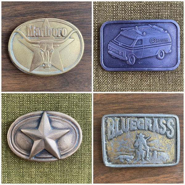 Vintage Belt Buckles - Marlboro - BlueGrass - Brass Star - Van - 1960s 1970s