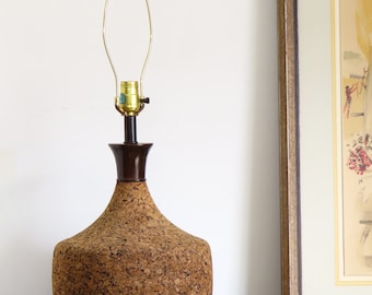 Cork and Walnut Mid Century Table Lamp - 1960s