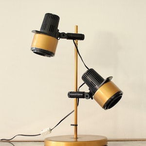 1970s Space Age Adjustable Dual Light Table Lamp - Black and Gold