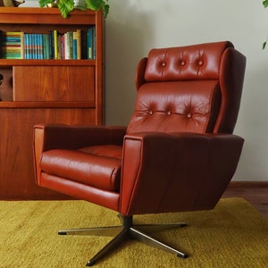 Lystager Industri Danish Modern Leather Swivel Lounge Chair - 1960s - Vintage Mid Century - Space Age