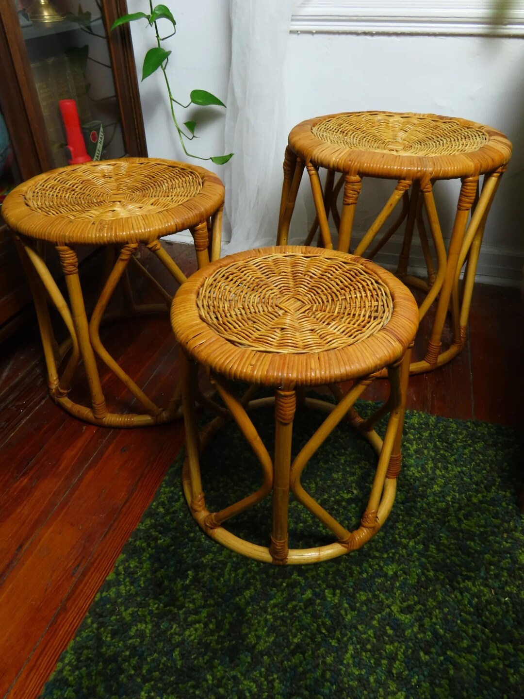 Rattan and Wicker Nesting Tables Plant Stands 1970s Boho Etsy