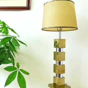Modernist Brass and Chrome Table Lamp - Fiberglass Lamp Shade - Contemporary - 1970s