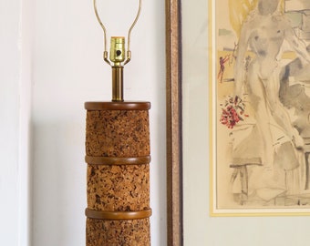 Cork and Walnut Mid Century Table Lamp  - 1960s