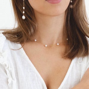 Dainty Pearl necklace  minimal necklace dainty gold layering necklace for her pretty handmade bridal jewelry beach wedding