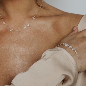 Herkimer Diamond Bracelet - Crystal Jewellery  Style - 14k gold fill or sterling silver - Gifts for Her - Freshwater Pearl Layer Bracelet