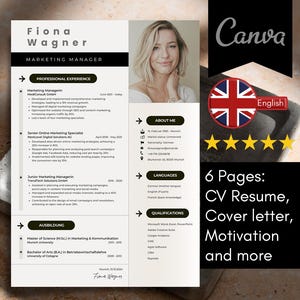 Currículum profesional amigable para cualquier trabajo, el mejor CV digital en Canva con carta de presentación, CV y carta de motivación