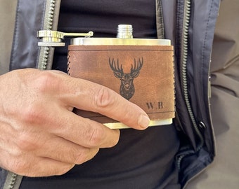 Boyfriend Gift, Father's Flask, Personalized Leather Flask, Camping Flask, Hip Flask, Personalized Flask, Set for Men, Best Man Flask,