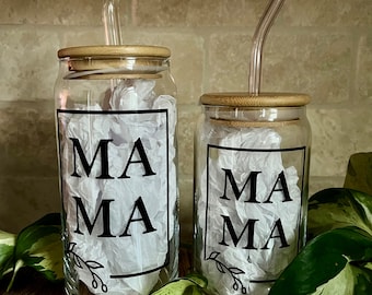 Mama Glass Cup | Can Glass Cup | Glass Tumbler | Mama | Iced Drink Glass | Unique Gift Idea | Gift for Mom | New Mom Present | Vinyl