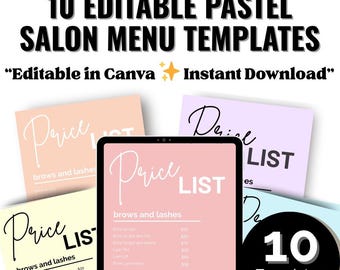 Salon Price List Canva Templates: Pastel Beauty Menu (Digital Download)