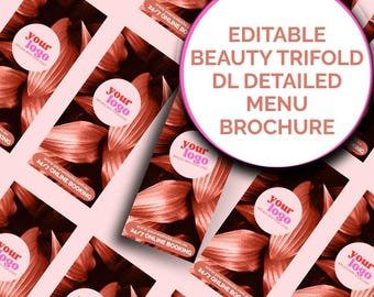 Editable Salon Menu Template: Beauty Price List, DL Tri-Fold (Canva Downloadable File)