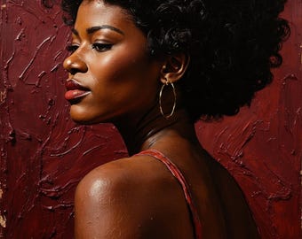 Impasto Oil Painting Portrait: Regal Black Woman Afro Wall Art (Digital Download)