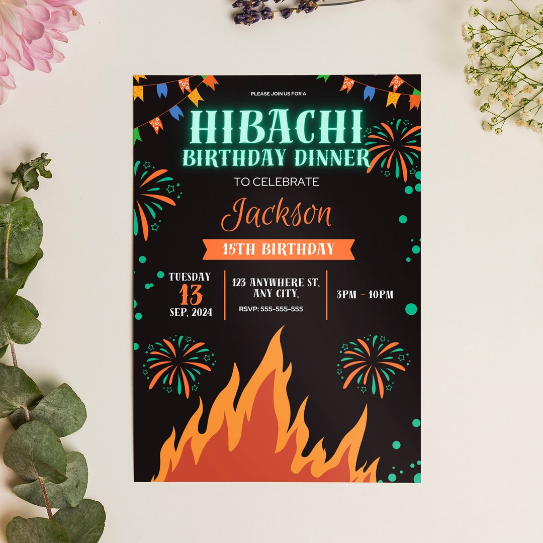 Editable Hibachi Birthday Dinner Invitation, Printable Hibachi Party ...
