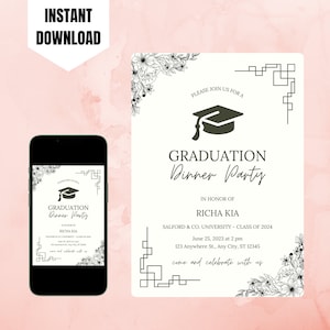 Editable Graduation Dinner Invitation, Digital Graduation Invite, Printable Class of 2024 Party Invite, Graduation Invitation Template