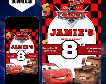 Editable Cars Birthday Invitation, Lightning McQueen Invite Template