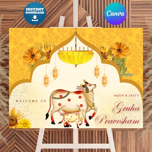 Editable Pichwai Graha Pravesham Welcome Sign: Indian Housewarming Decor (Digital Template)