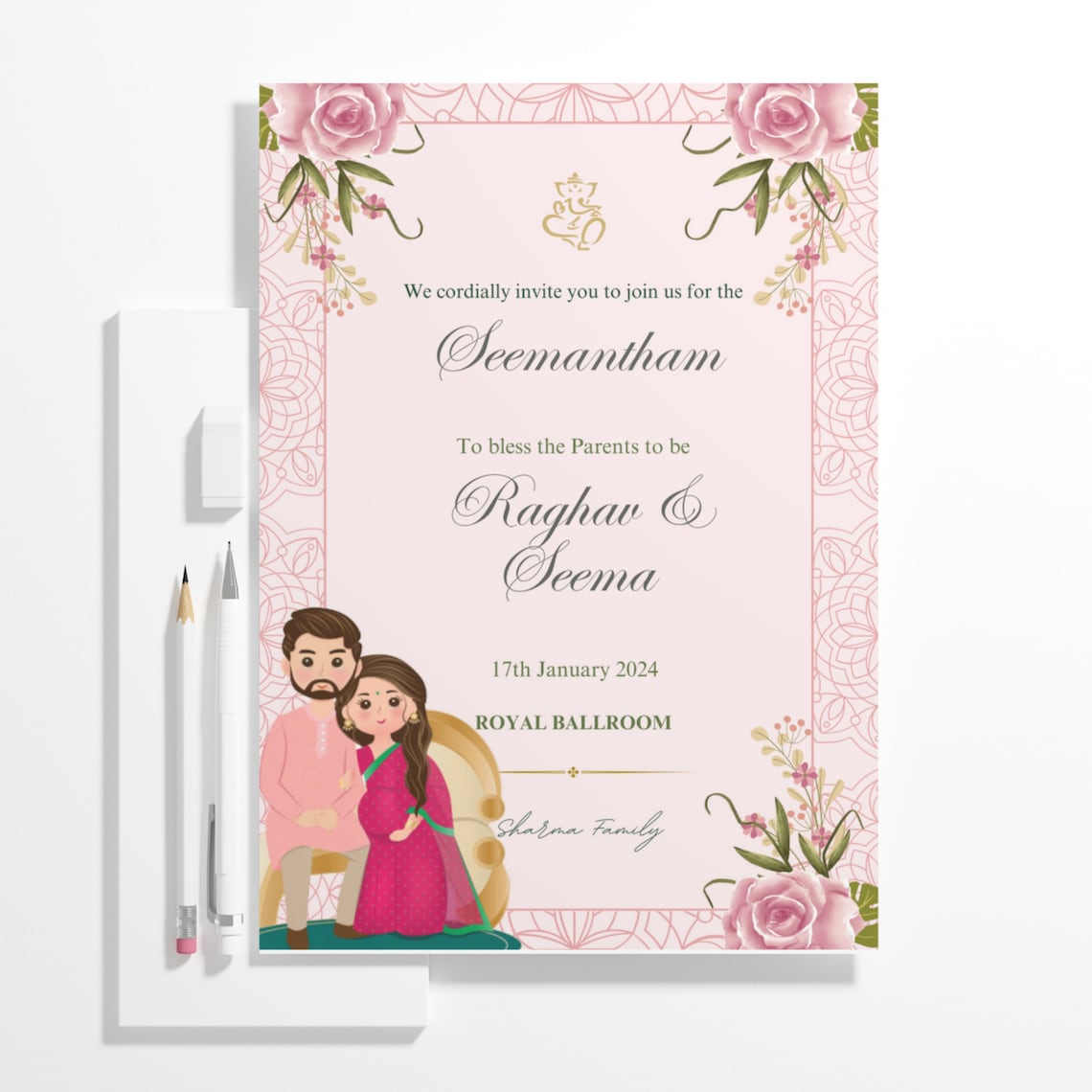 Editable Seemantham Invitation Template, Seemantham Invite Printable Editable Seemantham Invitation Template, Seemantham Invite Printable