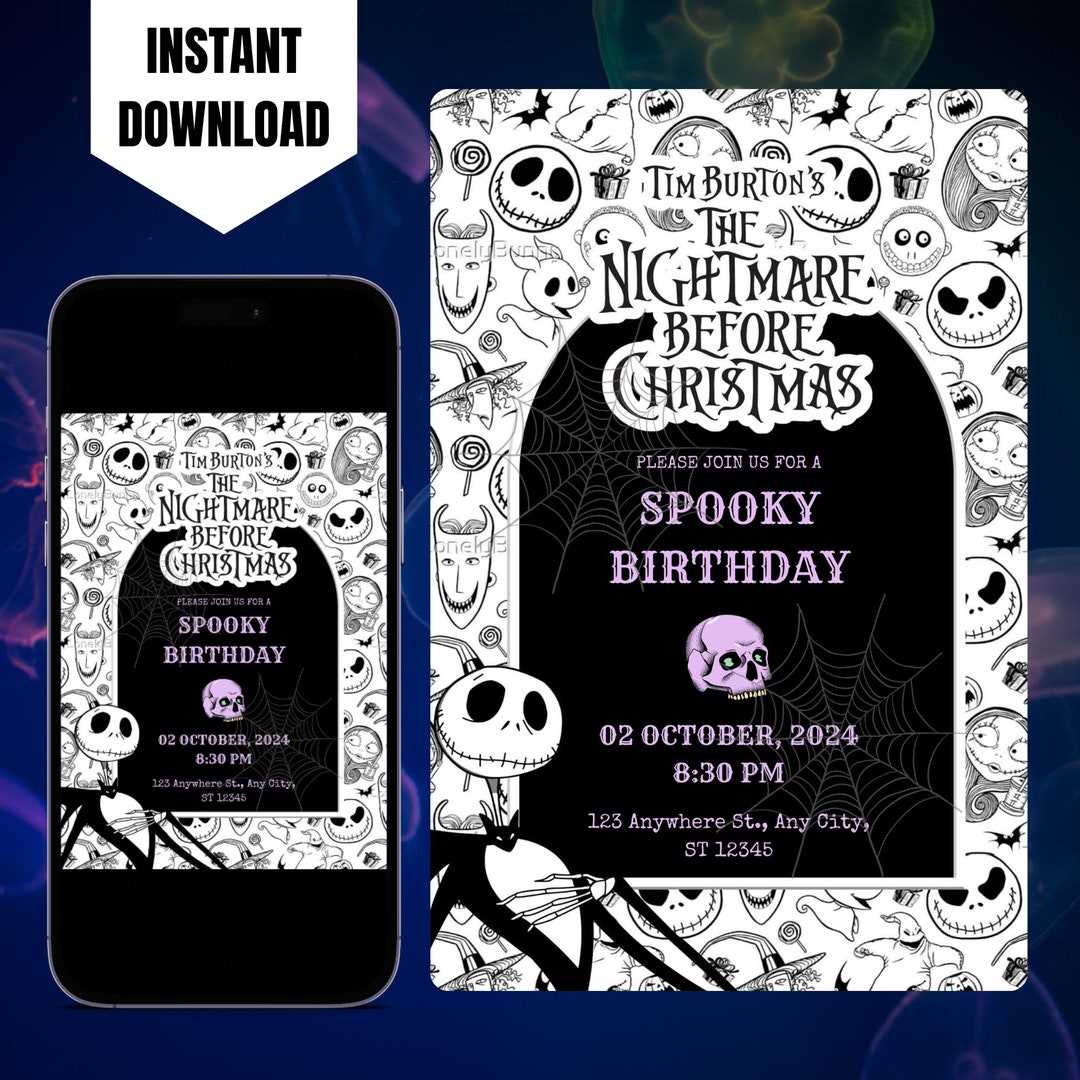 Editable Nightmare Before Christmas Birthday Invitation Template, Printable NBC Birthday Party ...