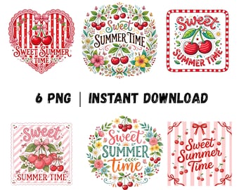 Sweet Summer Time PNG, Striped Cherry Coquette PNG Floral cherry Summer T-shirt Graphic Design