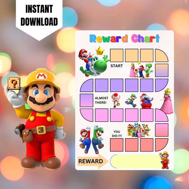 Super Mario Reward Chart, Printable Mario Behavior Chart, Digital Super ...