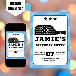 Editable Pickleball Birthday Invite, Printable Pickleball Invitation, Digital Pickleball Party Invitation, Kids Pickleball Invite Canva