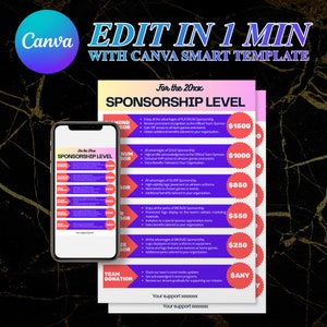Editable Sponsorship Level Flyer: Sport Team Template (Canva)
