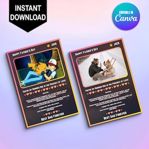 Carte personnalisée Pokemon fête des pères, cartes Pokeman modifiables, cadeaux Pokemon, Pokemon Schlüsselanhänger, cadeau Poke pour papa, cadeau fête des pères