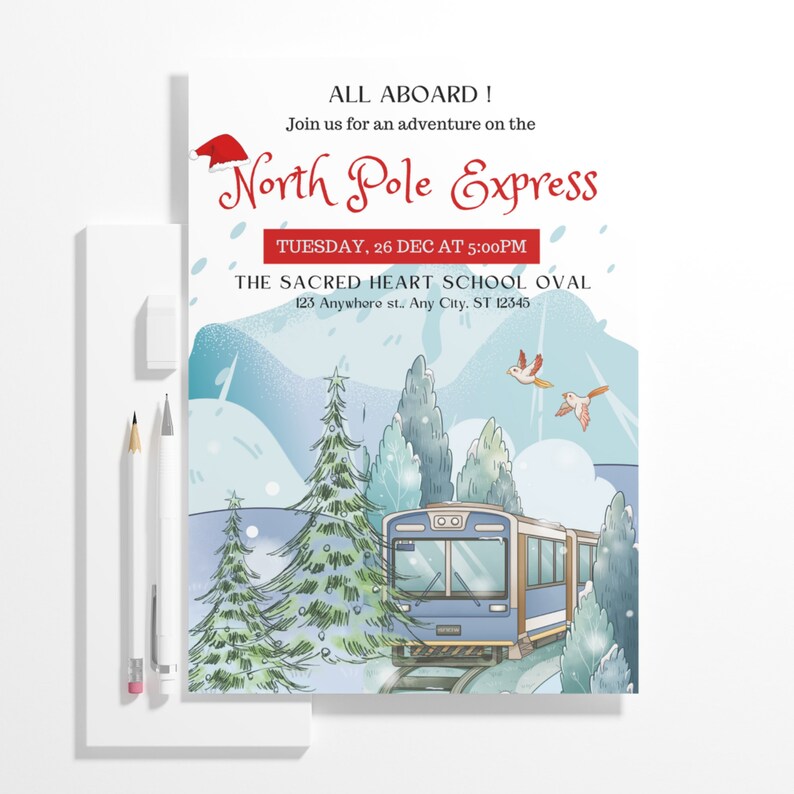 Editable North Pole Express Invitation, Printable North Pole Polar ...
