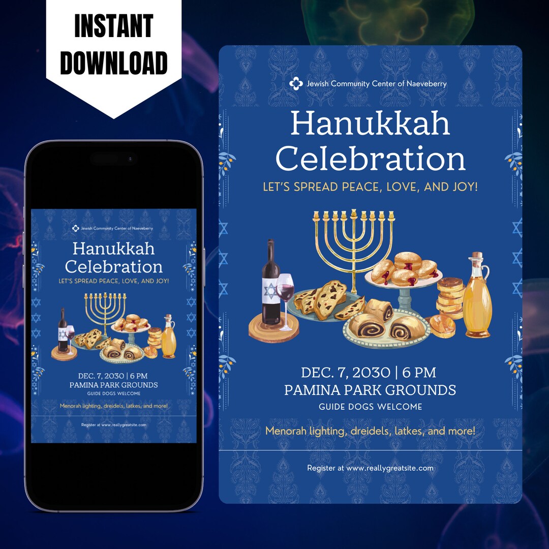Editable Hanukkah Invitation, Digital Hanukkah Party Invite, Hanukkah