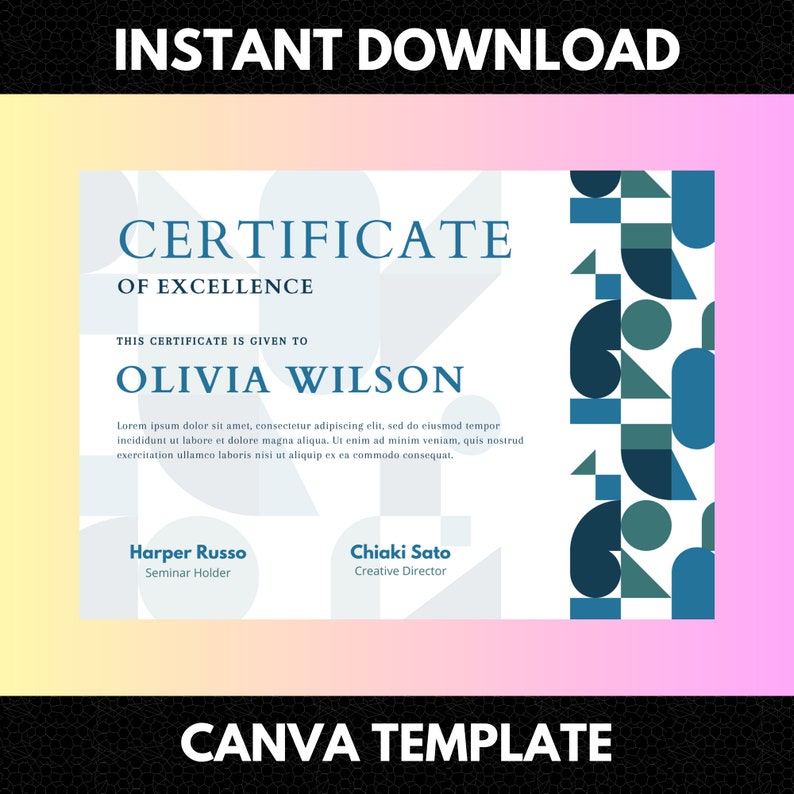 Editable Certificate of Excellence, Excellence Certificate, Digital