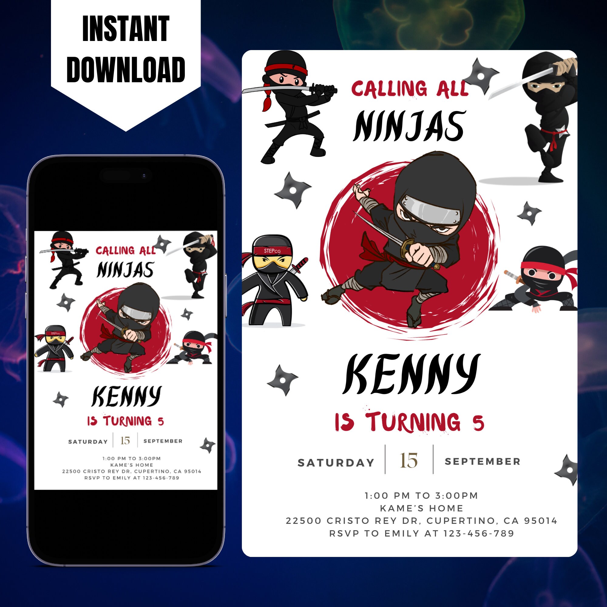 Editable Ninja Kidz Invitation, Printable Martial Arts Invite, Digital Warrior Invitation ...