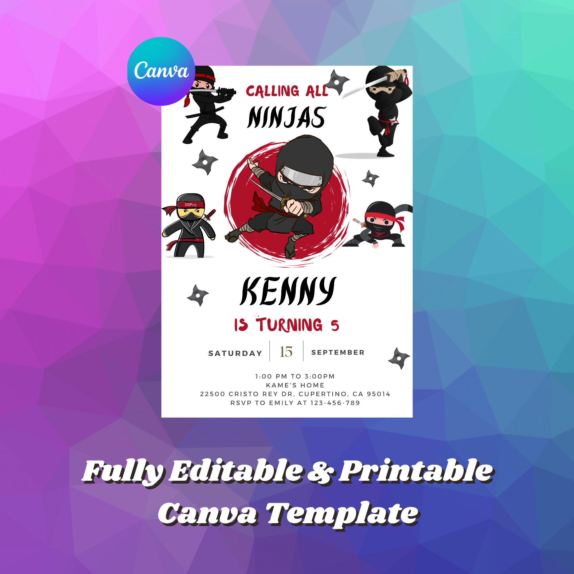 Editable Ninja Kidz Invitation, Printable Martial Arts Invite, Digital Warrior Invitation ...