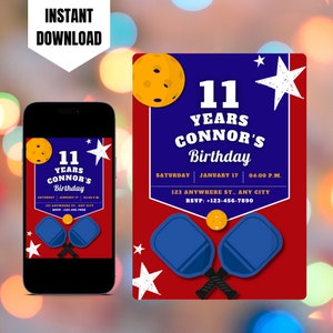 Editable Pickleball Invitation, Printable Pickleball Birthday Invitation, Digital Pickleball Party Invitation, Kids Pickleball Invite Canva