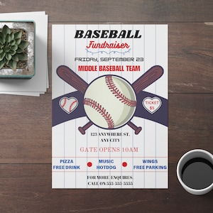 Editable Baseball Fundraiser Flyer Template: School Charity PTA PTO (Digital)