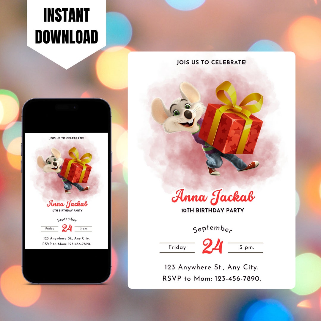 Editable Chuck E Cheese Birthday Invitation, Printable Mouse Invite ...