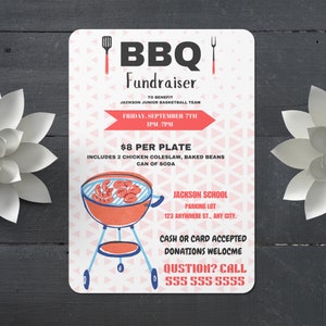 Editable BBQ Fundraiser Flyer Template, Digital Barbecue Fundraiser Flyer, Printable PTA PTO School Church Charity Fundraising